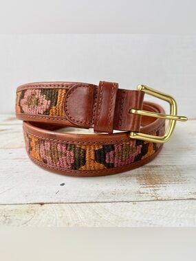 ARTEMIS DESIGN CO. Sumak Kilim woven leather belt sz 36 handcrafted Turkey EUC